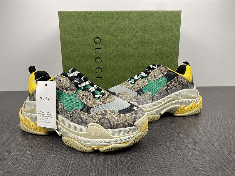 G*ucci x B*alenciaga The Hacker Project Triple S Beige Green Yellow  681067UMO20 9766